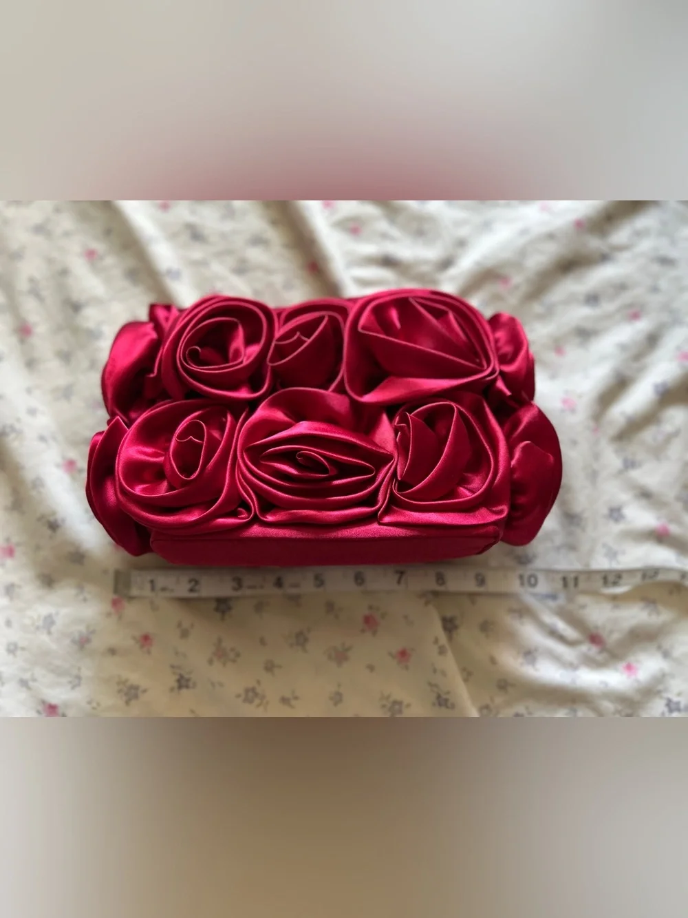 Red Satin Clutch with Roses